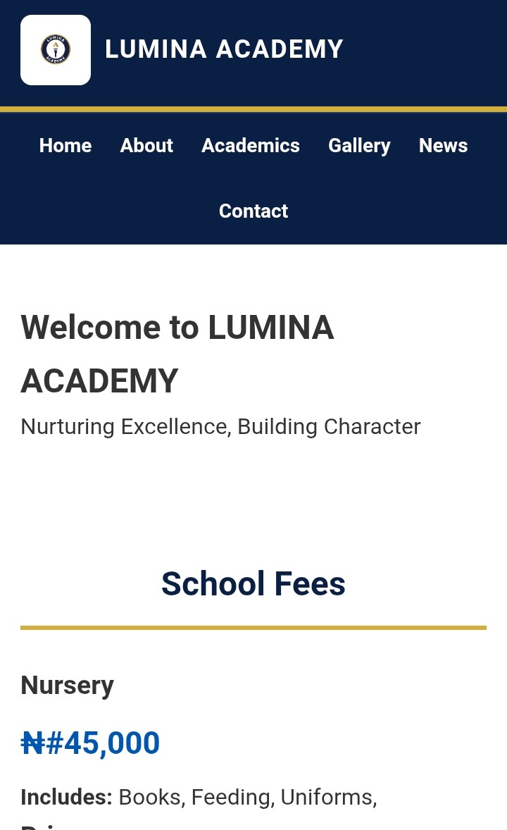 LUMINA ACADEMY Website Screenshot